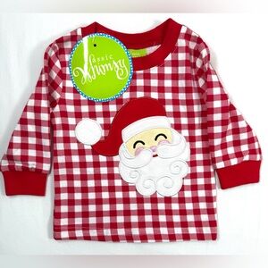 NWT CLASSIC WHIMSY Baby Red Gingham Santa Face‎ Loungewear Top 3M Christmas NEW
